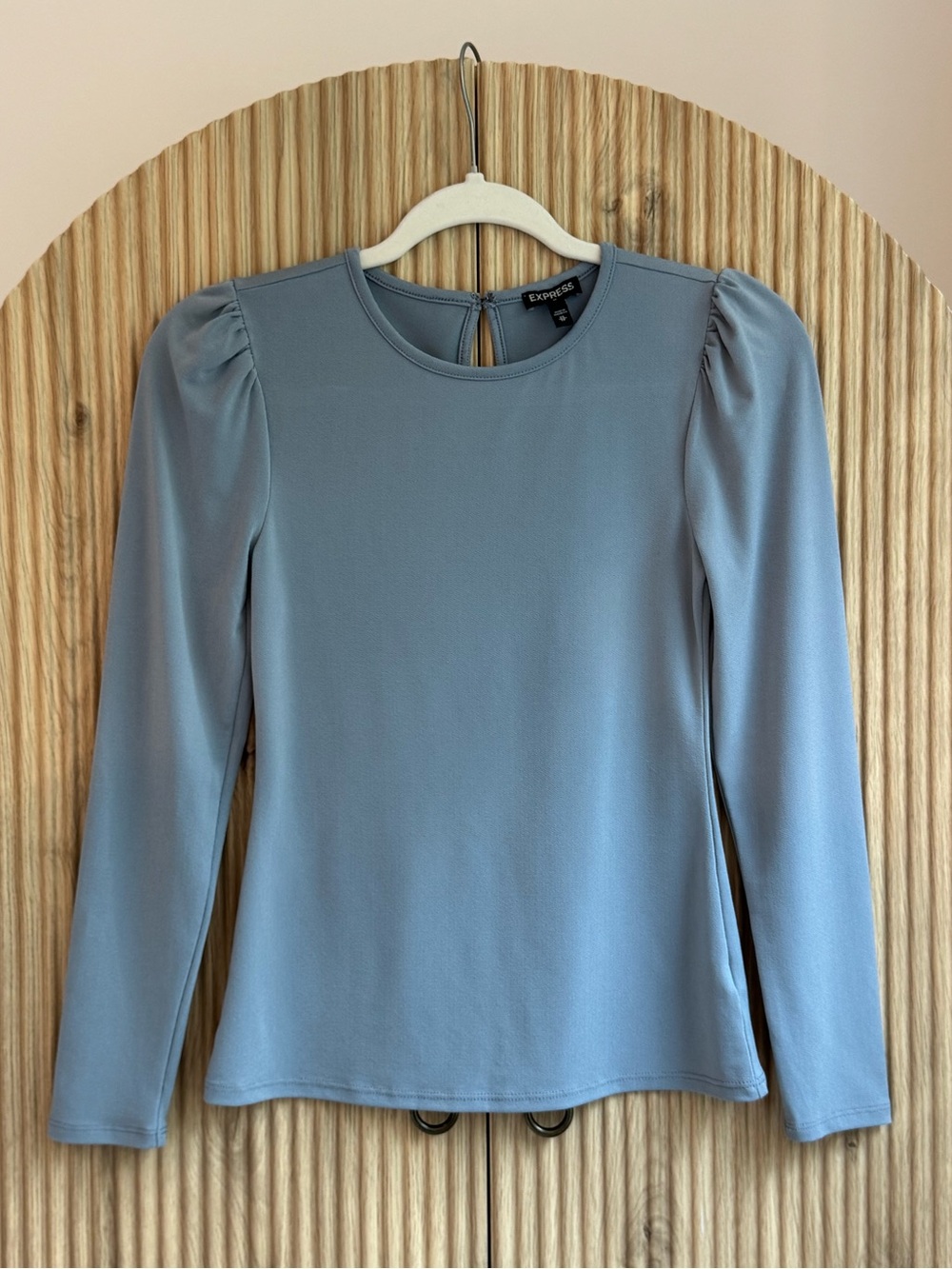 Express Dusty Blue Puff-Shoulder Long Sleeve Top